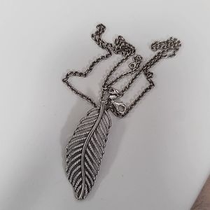 Pandora Shimmering Feather Pendant Silver Necklace w/ Chain